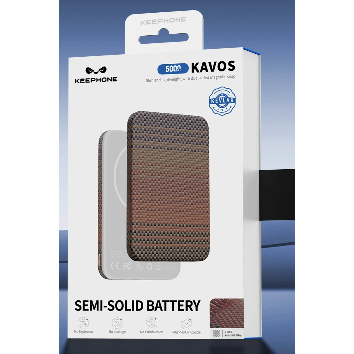 Keephone PB55 Kavos Kevlar 5.000 mAh 20W Type-C ve 15W Kablosuz Şarj Destekli MagSafe Powerbank - Siyah