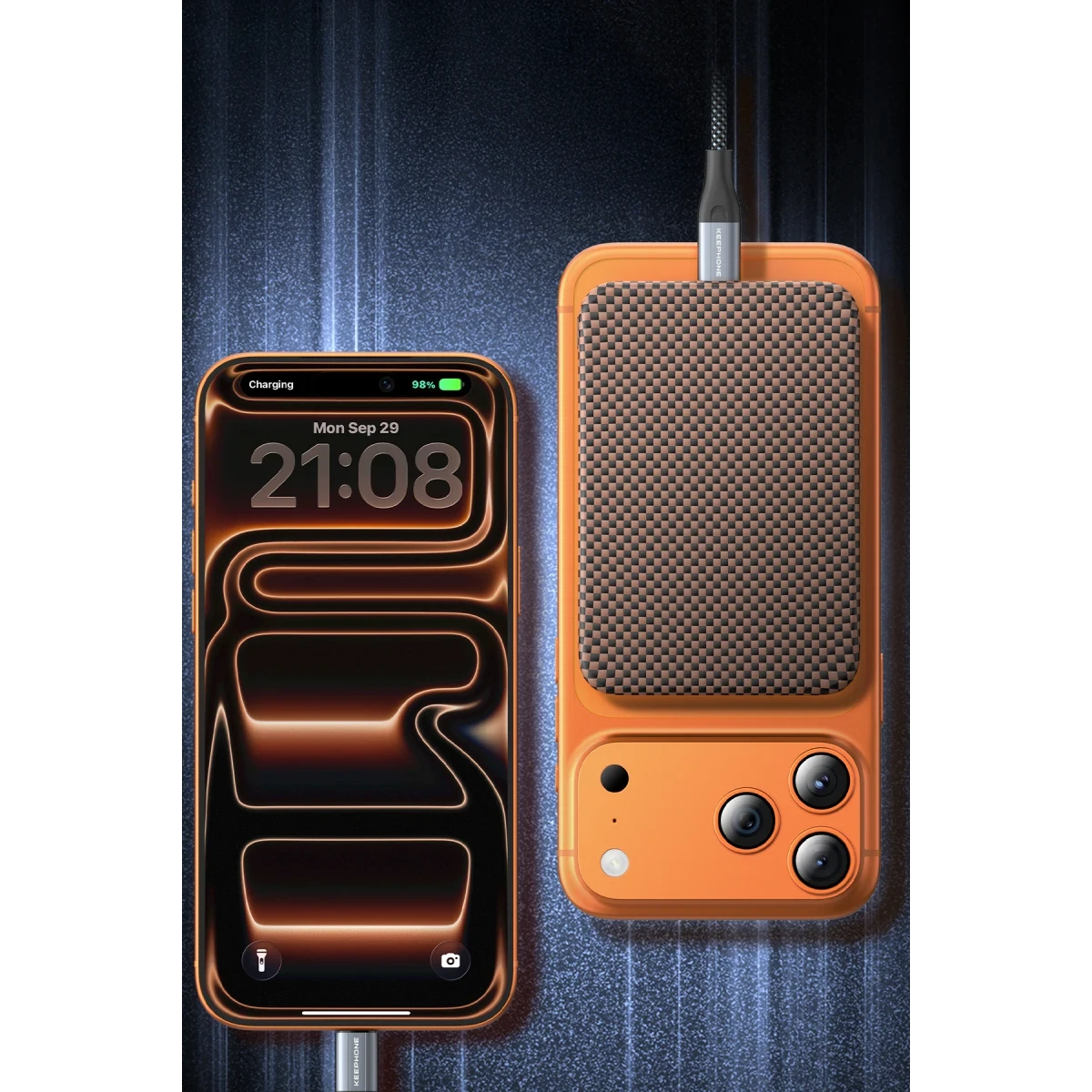Keephone PB56 Kavos Kevlar 10.000 mAh 20W Type-C ve 15W Kablosuz Şarj Destekli MagSafe Powerbank - Gün Batımı