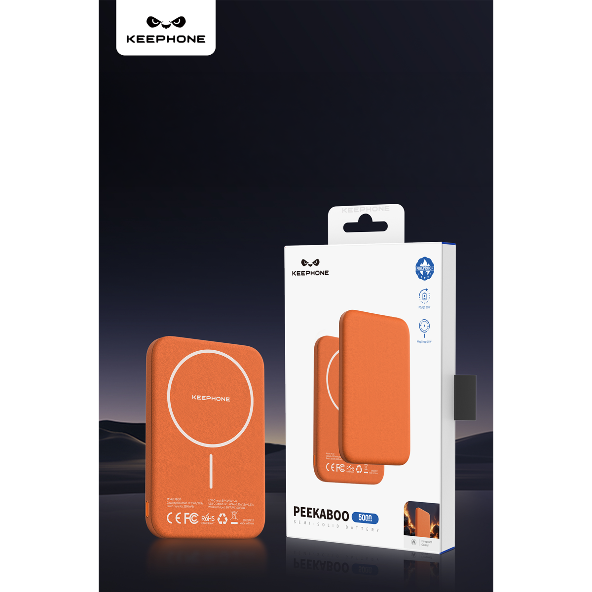 Keephone PB57 Peekaboo 5.000 mAh 20W PD ve 15W MagSafe Uyumlu Powerbank - Siyah