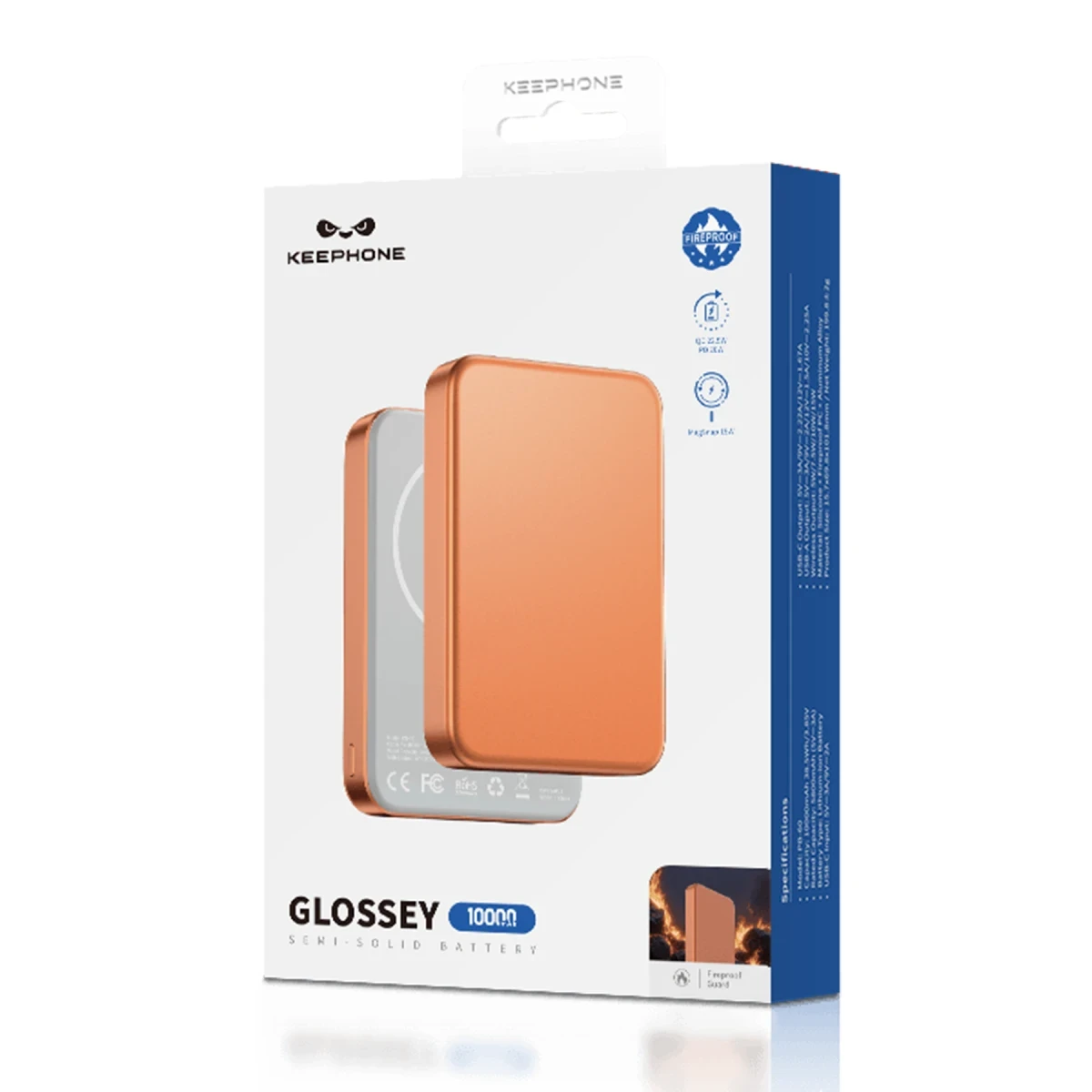 Keephone PB60 Glossey 10.000 mAh 22.5W USB 20W Type-C ve 15W Kablosuz Şarj Destekli Magsafe Powerbank - Titanyum Gri