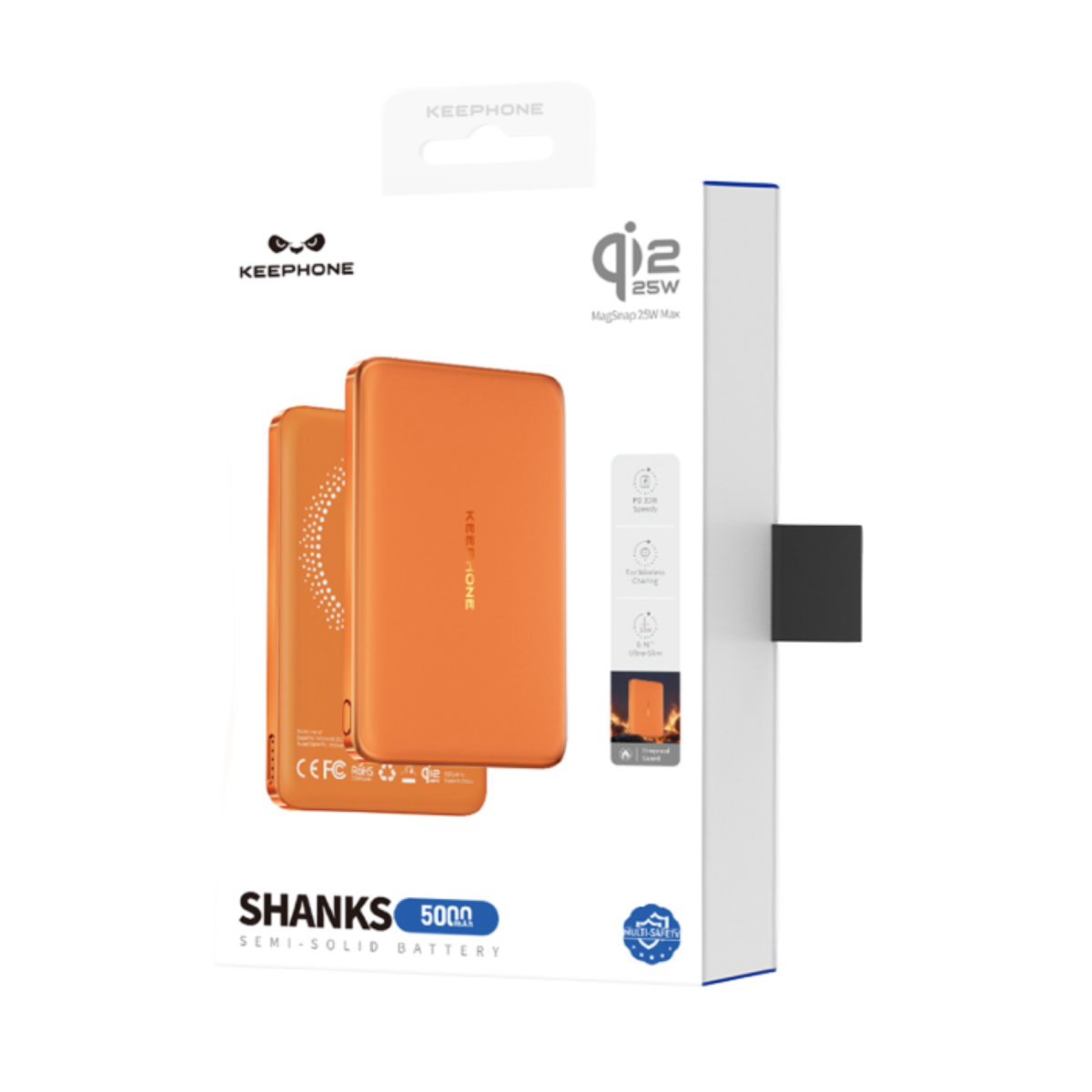 Keephone PB67 Shanks 5.000 mAh 25W Qi2 MagSafe ve Semi Solid Destekli Powerbank - Turuncu