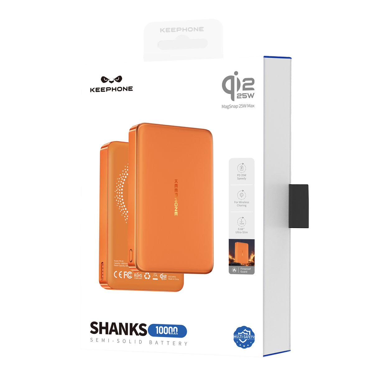Keephone PB68 Shanks 10.000 mAh 25W Qi2 MagSafe ve Semi Solid Destekli Powerbank - Siyah