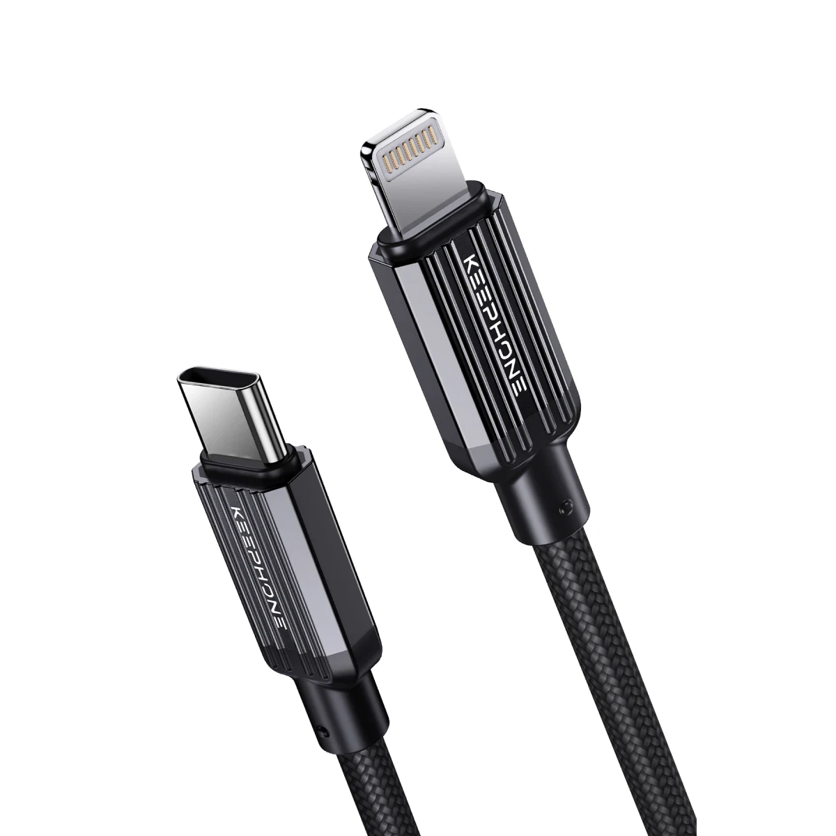 Keephone Pitta 1.2M 27W Örgülü Type-C to Lightning PD Hızlı Şarj Data Kablosu - Siyah