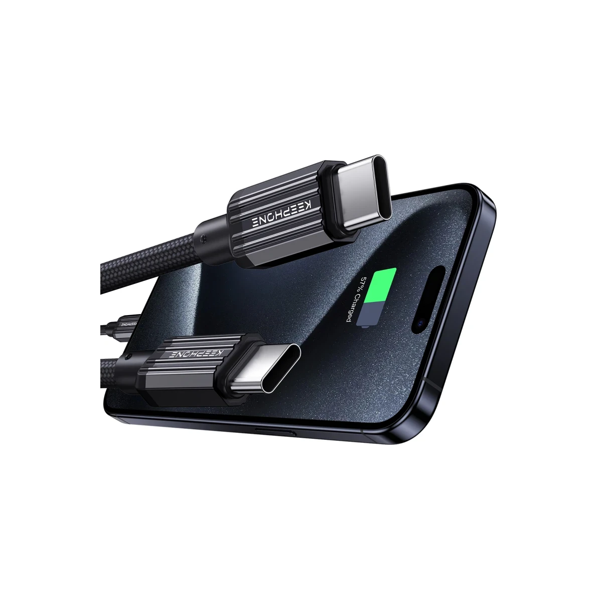 Keephone Pitta 1.2M 27W Örgülü Type-C to Lightning PD Hızlı Şarj Data Kablosu - Siyah