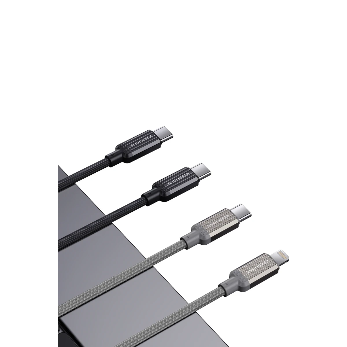 Keephone Pitta 1.2M 27W Örgülü Type-C to Lightning PD Hızlı Şarj Data Kablosu - Siyah