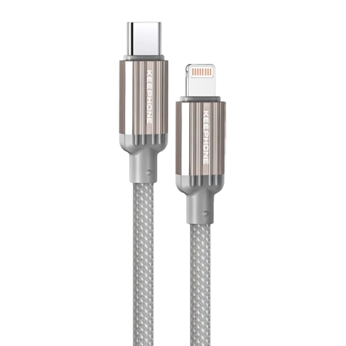 Keephone Pitta 1.2M 27W Örgülü Type-C to Lightning PD Hızlı Şarj Data Kablosu - Titanyum