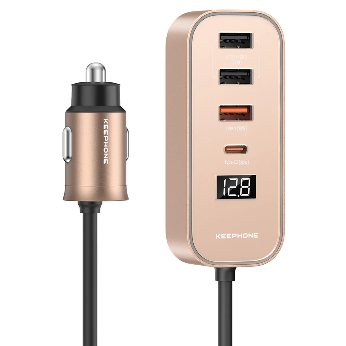 Keephone RevAmp CC14 2 Adet 17W USB 1 Adet 30W USB ve 1 Adet 30W Type-C Çıkışlı PD Hızlı Araç Şarj - Çöl Titanyum