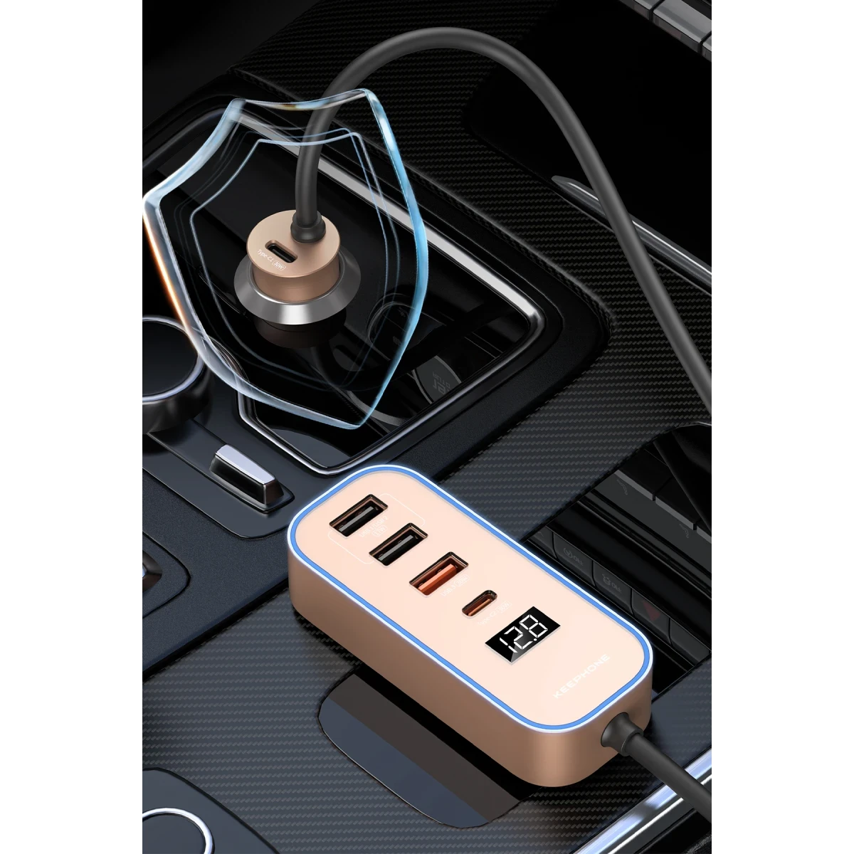 Keephone RevAmp CC14 2 Adet 17W USB 1 Adet 30W USB ve 1 Adet 30W Type-C Çıkışlı PD Hızlı Araç Şarj - Çöl Titanyum