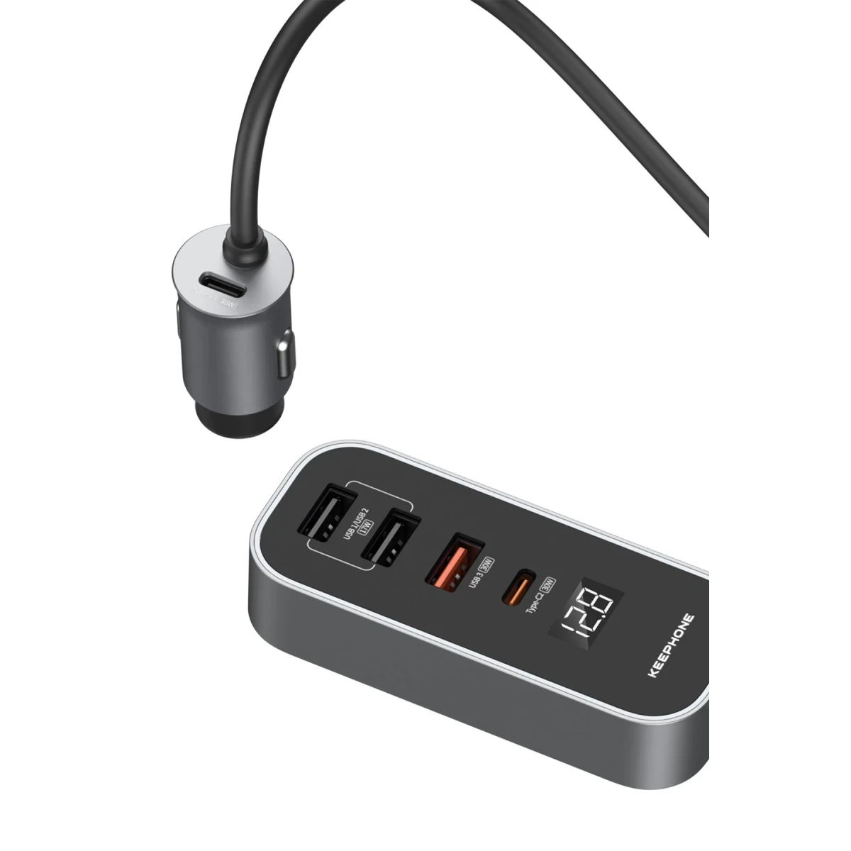 Keephone RevAmp CC14 2 Adet 17W USB 1 Adet 30W USB ve 1 Adet 30W Type-C Çıkışlı PD Hızlı Araç Şarj - Koyu Gri