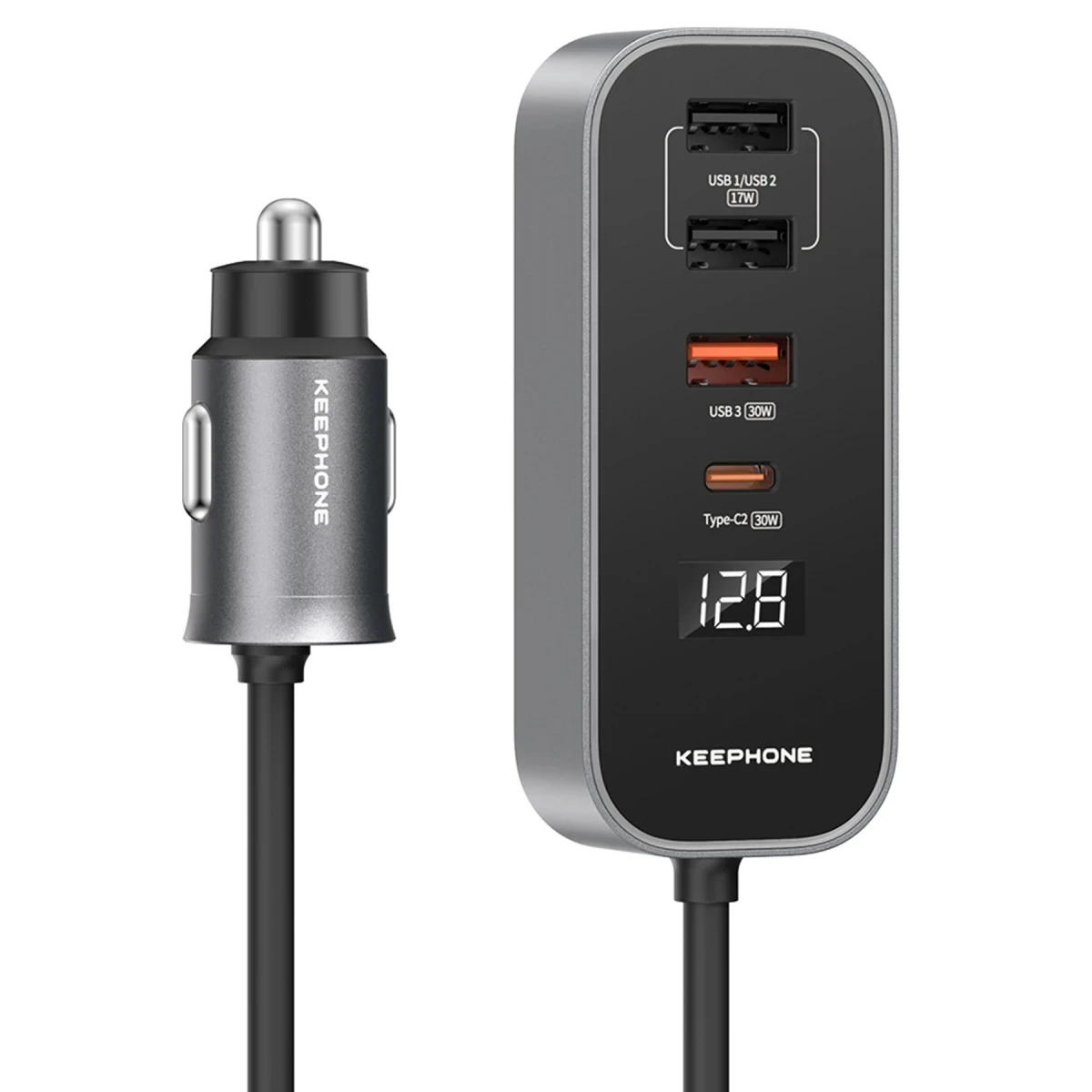 Keephone RevAmp CC14 2 Adet 17W USB 1 Adet 30W USB ve 1 Adet 30W Type-C Çıkışlı PD Hızlı Araç Şarj - Koyu Gri