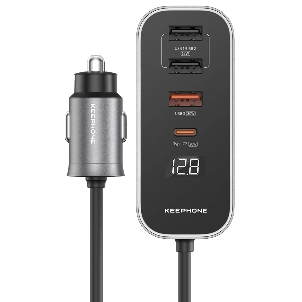 Keephone RevAmp CC14 2 Adet 17W USB 1 Adet 30W USB ve 1 Adet 30W Type-C Çıkışlı PD Hızlı Araç Şarj - Koyu Gri