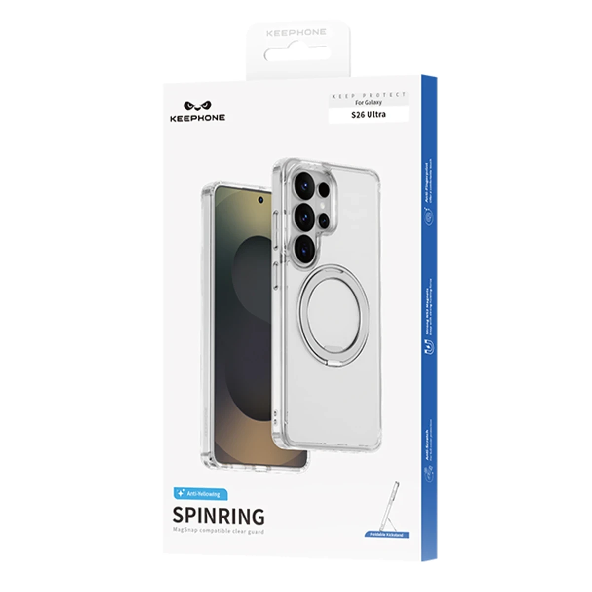 Keephone Samsung Galaxy S26 Ultra Spinring Standlı Magsafe Kapak - Şeffaf