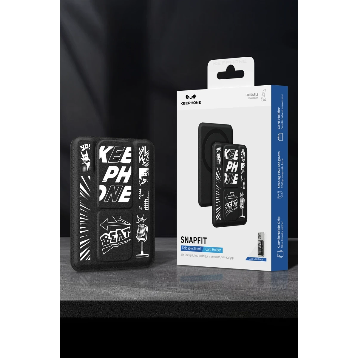 Keephone SnapFit Stant Özellikli Magsafe Kartlık - Siyah