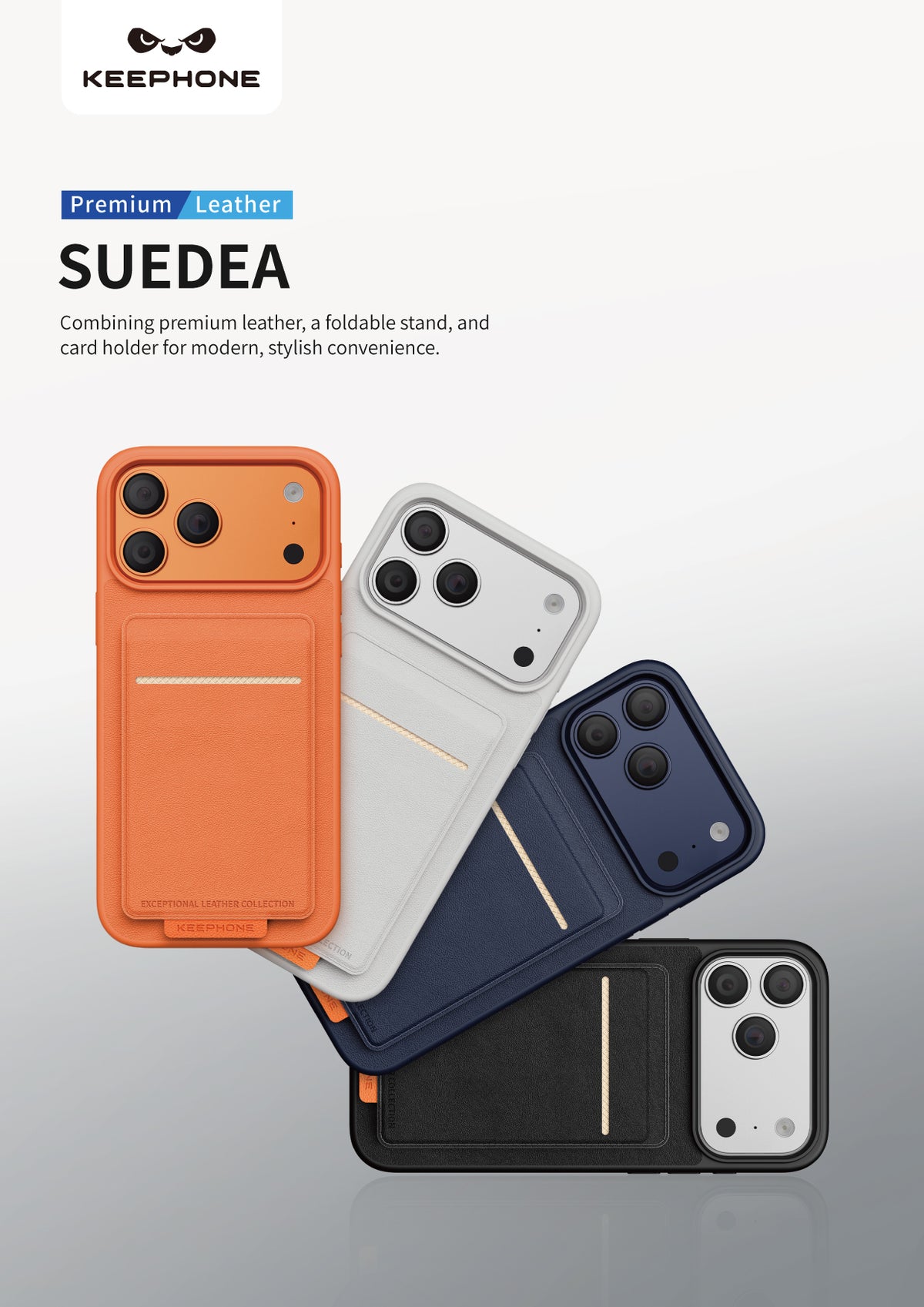 Keephone Suedea kartlıklı standlı kılıf serisi ve renkleri