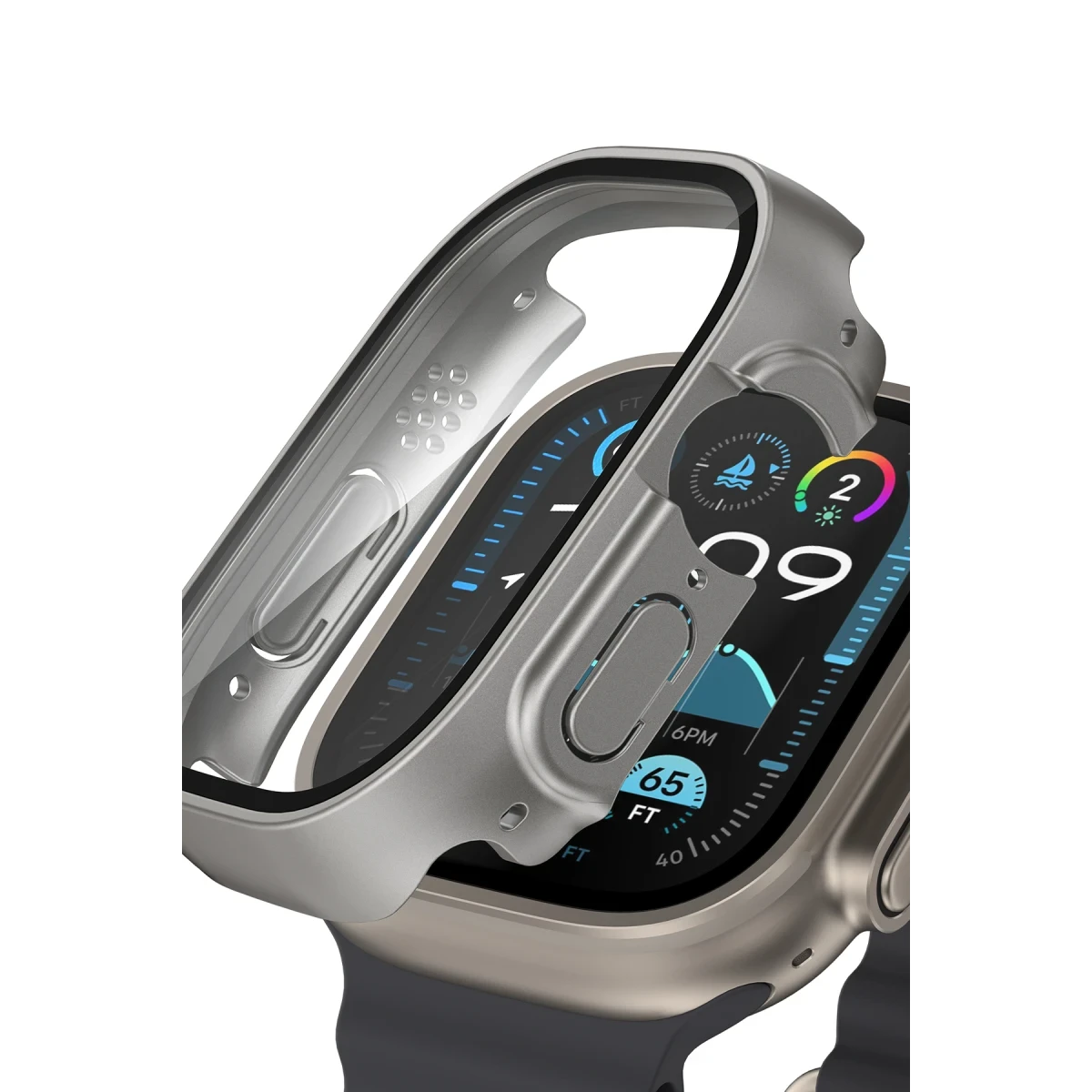 Keephone Apple Watch Ultra 49mm 360X Defense Camlı Kasa Ekran Koruyucu - Titanyum